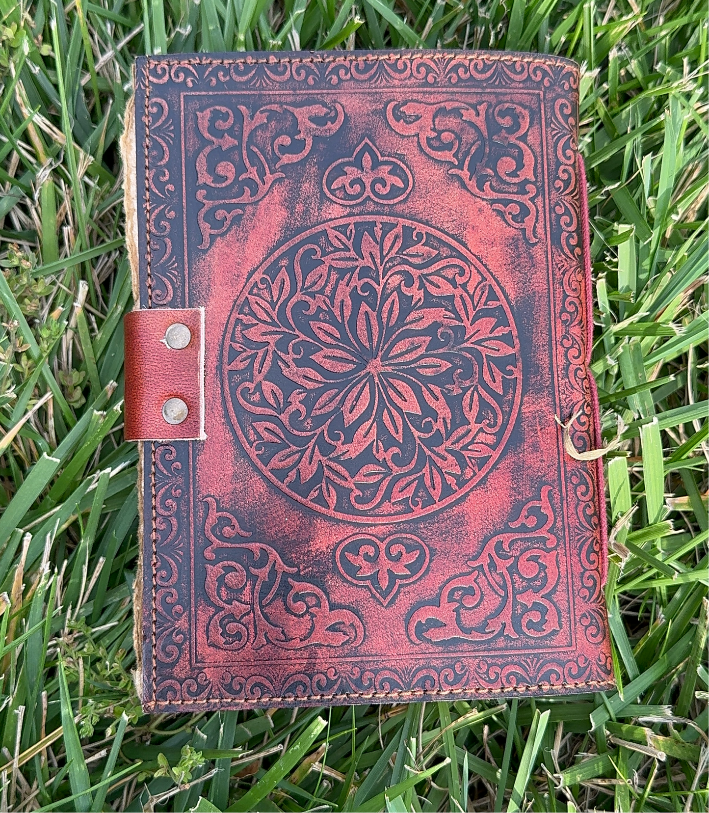 Antique Leather Journal/Grimoire with Crystal