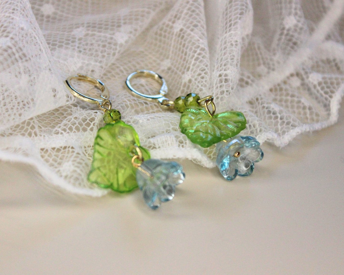 (E8) Handmade Flower Earrings w 14k Gold Plated Huggie Hoops