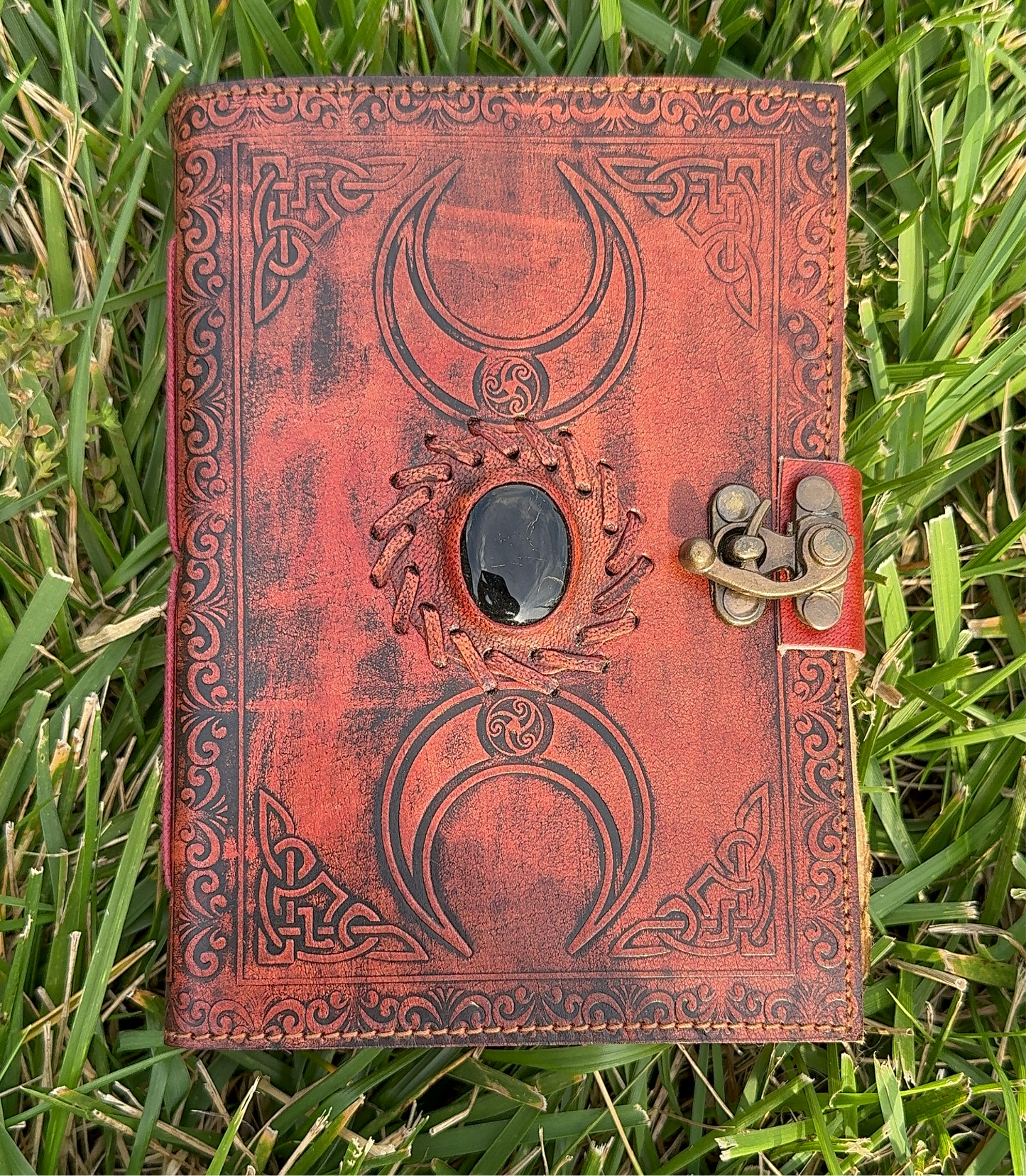 Antique Leather Journal/Grimoire with Crystal