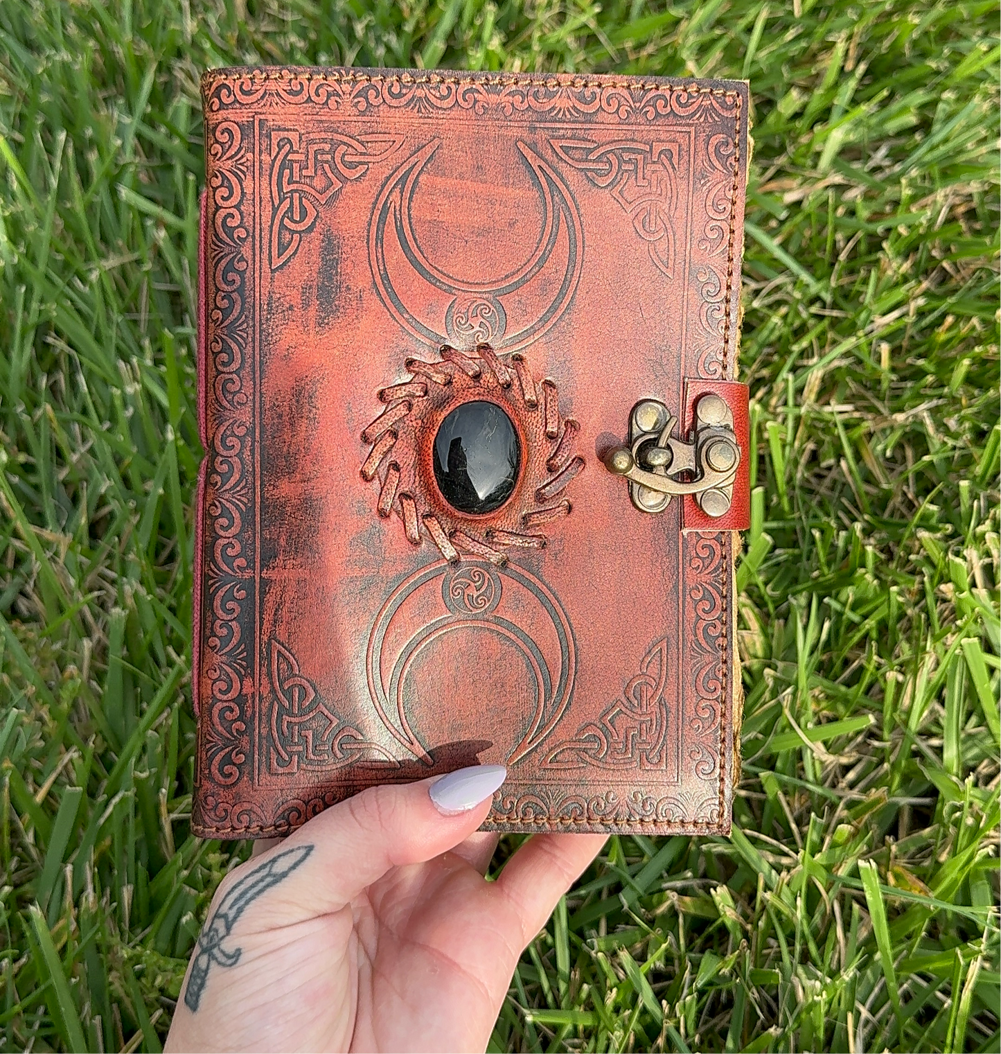 Antique Leather Journal/Grimoire with Crystal