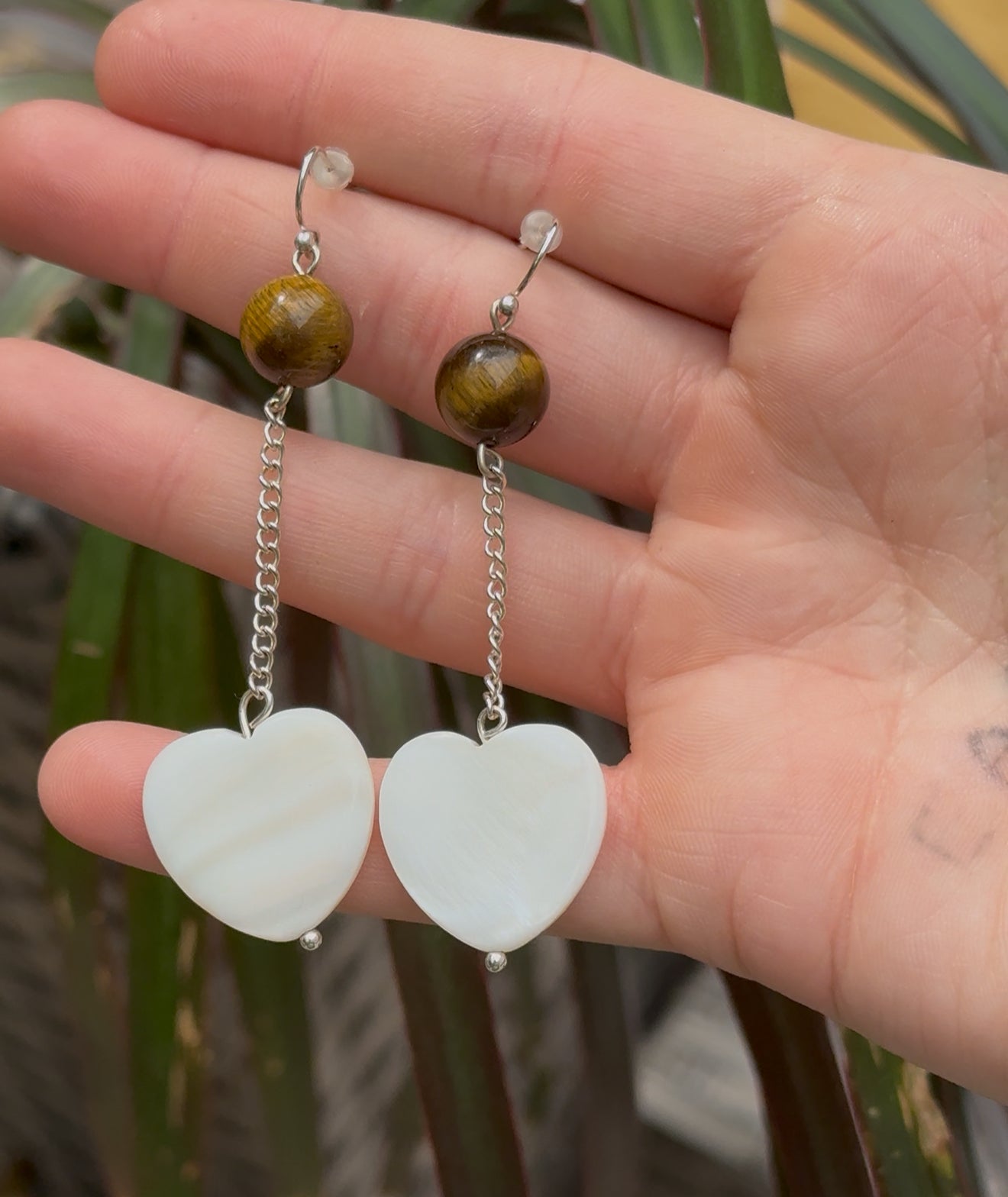 Tigers Eye and Shell Earrings