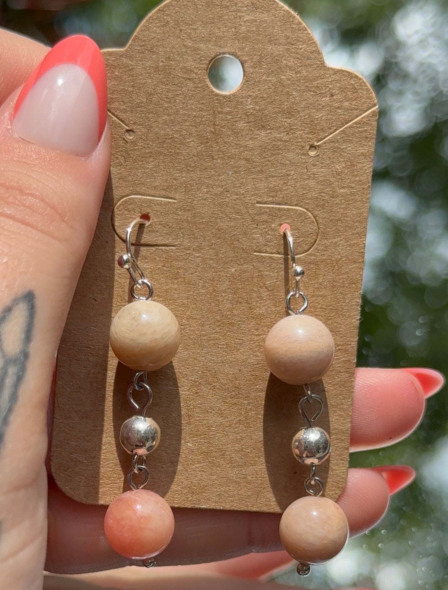 Peach Moonstone Sterling Silver Earrings