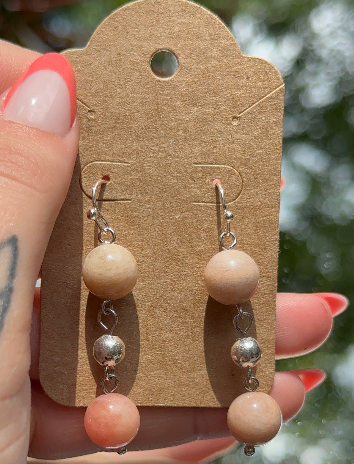 Peach Moonstone Sterling Silver Earrings