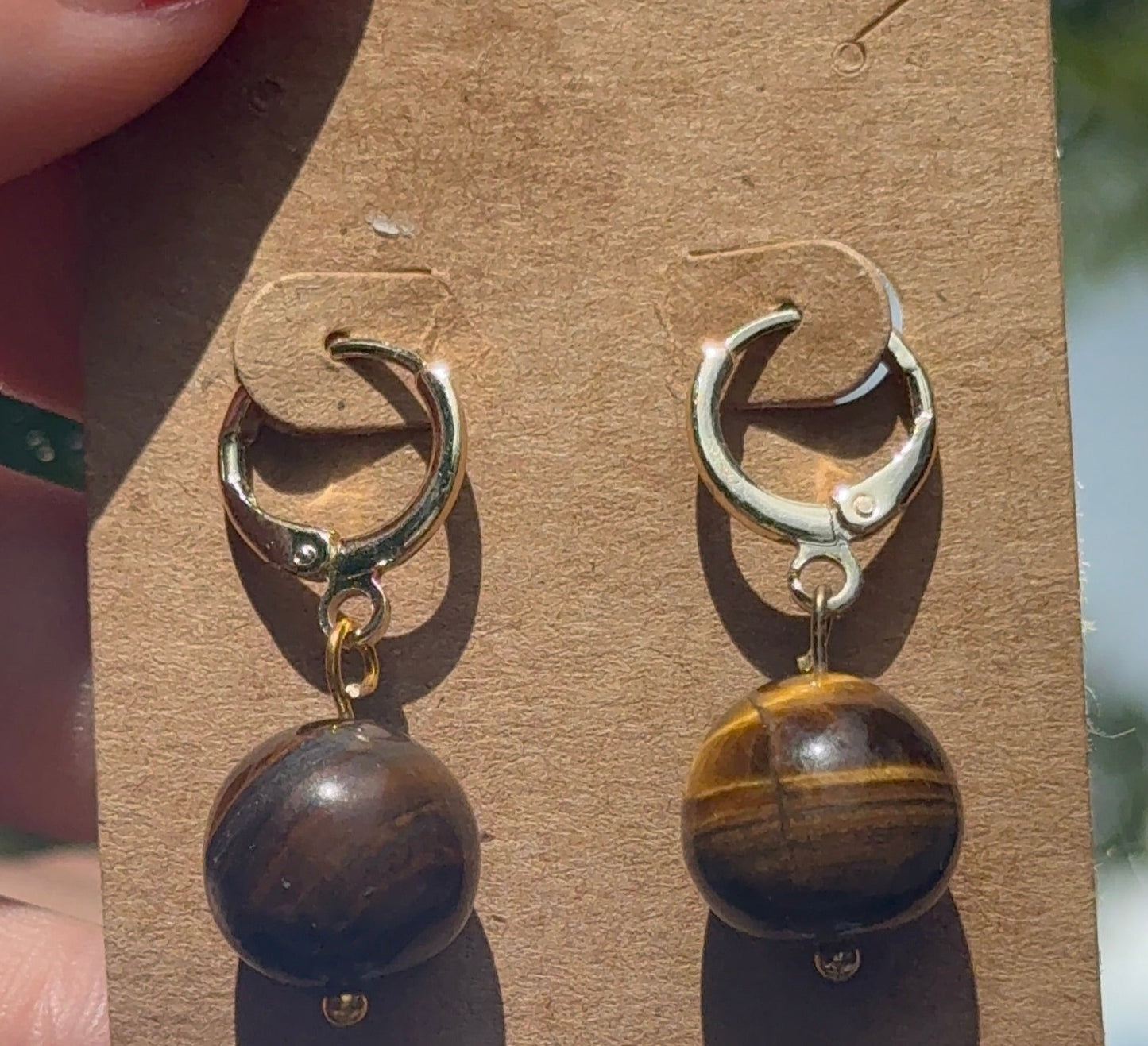 Tigers Eye Huggie Hoop 14k Gold