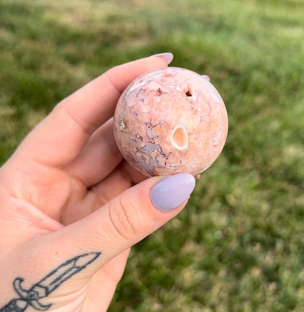 Pink Agate Sphere (unconditional love) (E) 124g