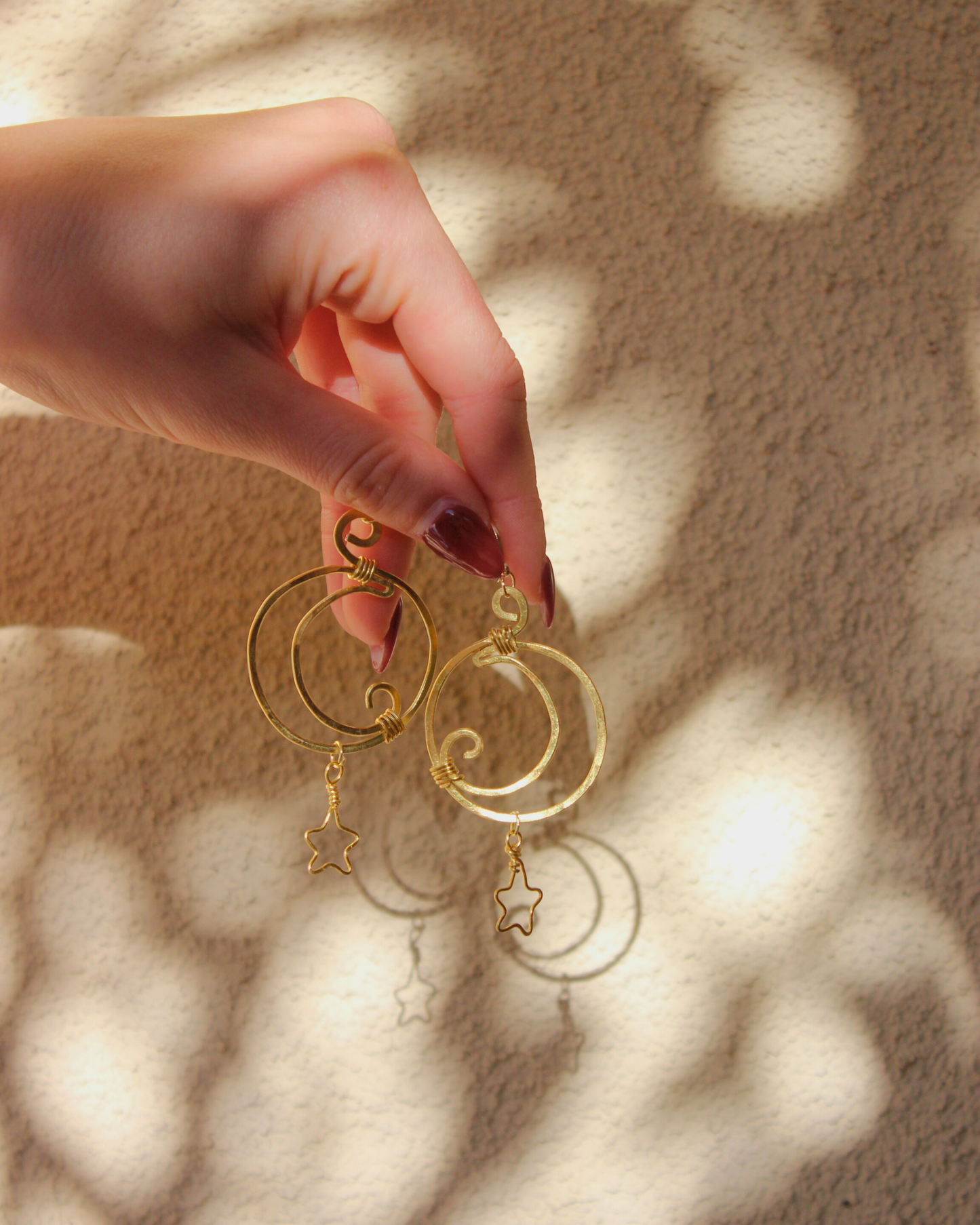 (E7) Handmade Brass Moons w 14k Gold Plated Huggie Hoops