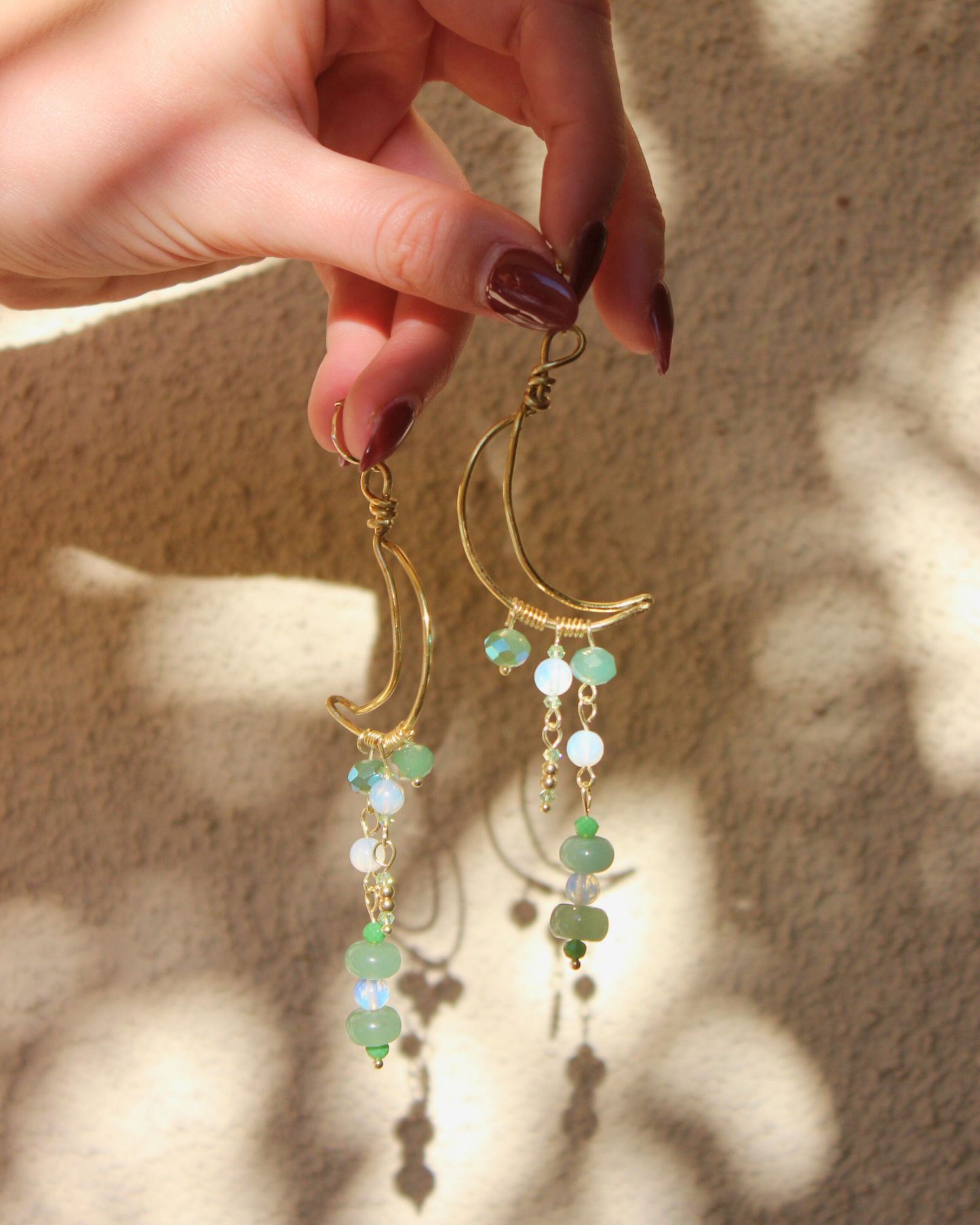 (E1) Handmade Brass Moon Earrings w 14k Gold Plated Huggie Hoops