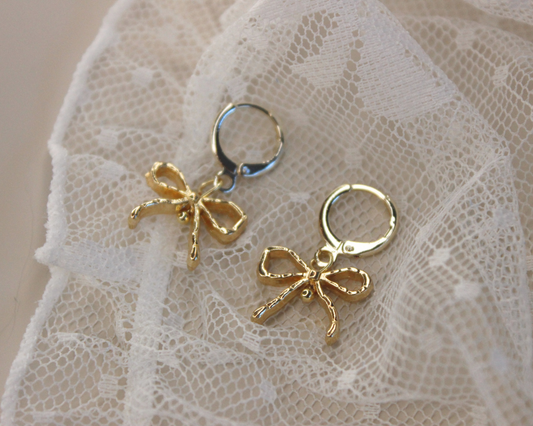 (E16) Handmade Bow Huggie Earrings