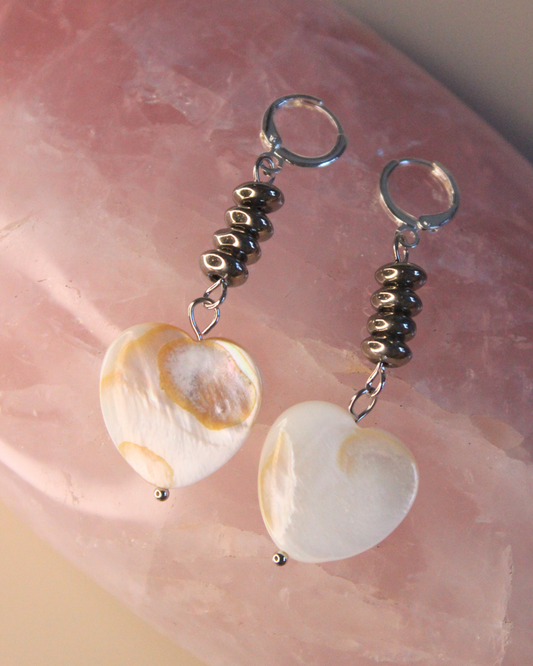 (E2) Handmade Heart Earrings w Sterling Huggie Hoops