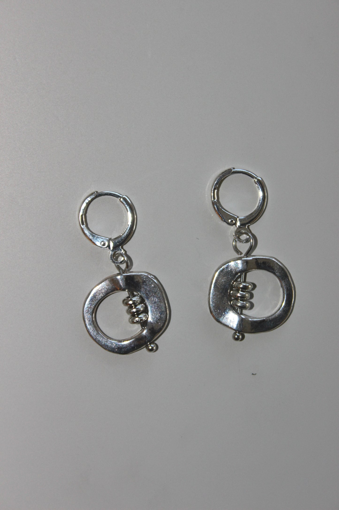 (E13) Handmade Funky Silver Earrings w Huggie Hoops