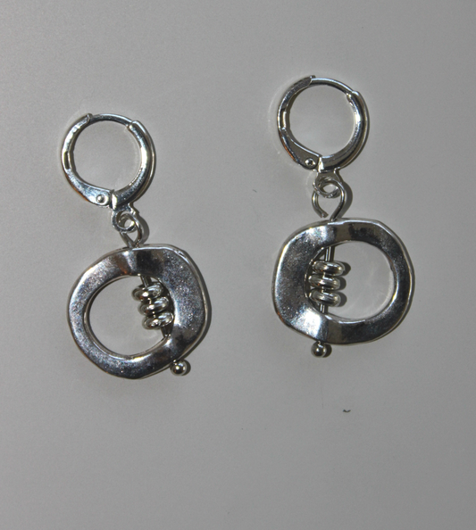 (E13) Handmade Funky Silver Earrings w Huggie Hoops