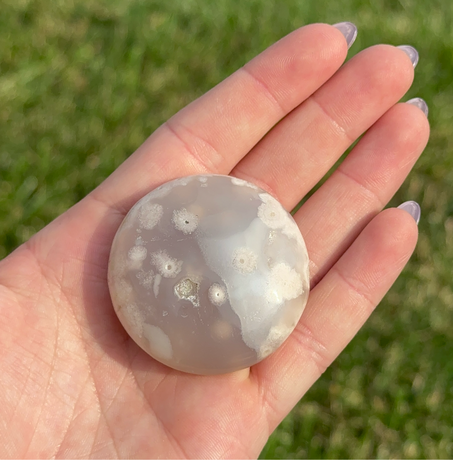 Flower Agate Round Palm Stone (powerful transformation) (D) 56g