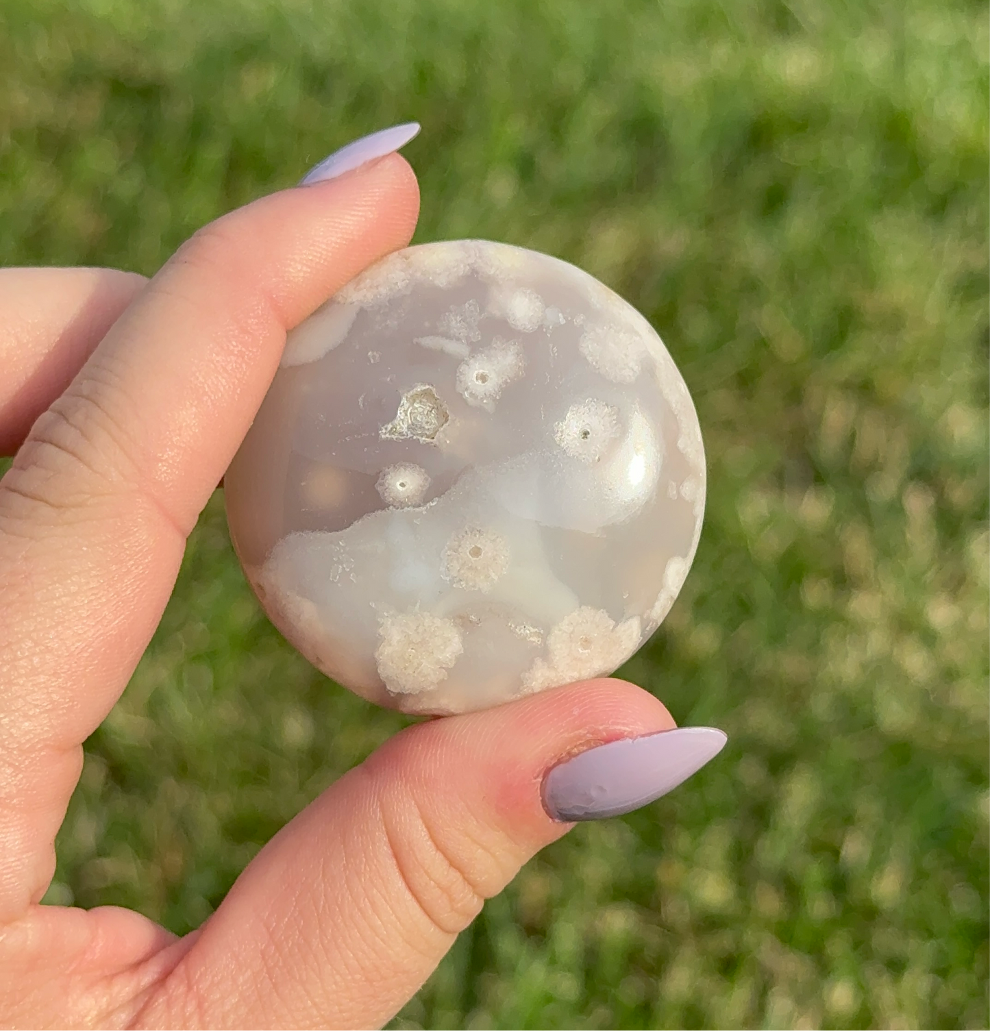 Flower Agate Round Palm Stone (powerful transformation) (D) 56g