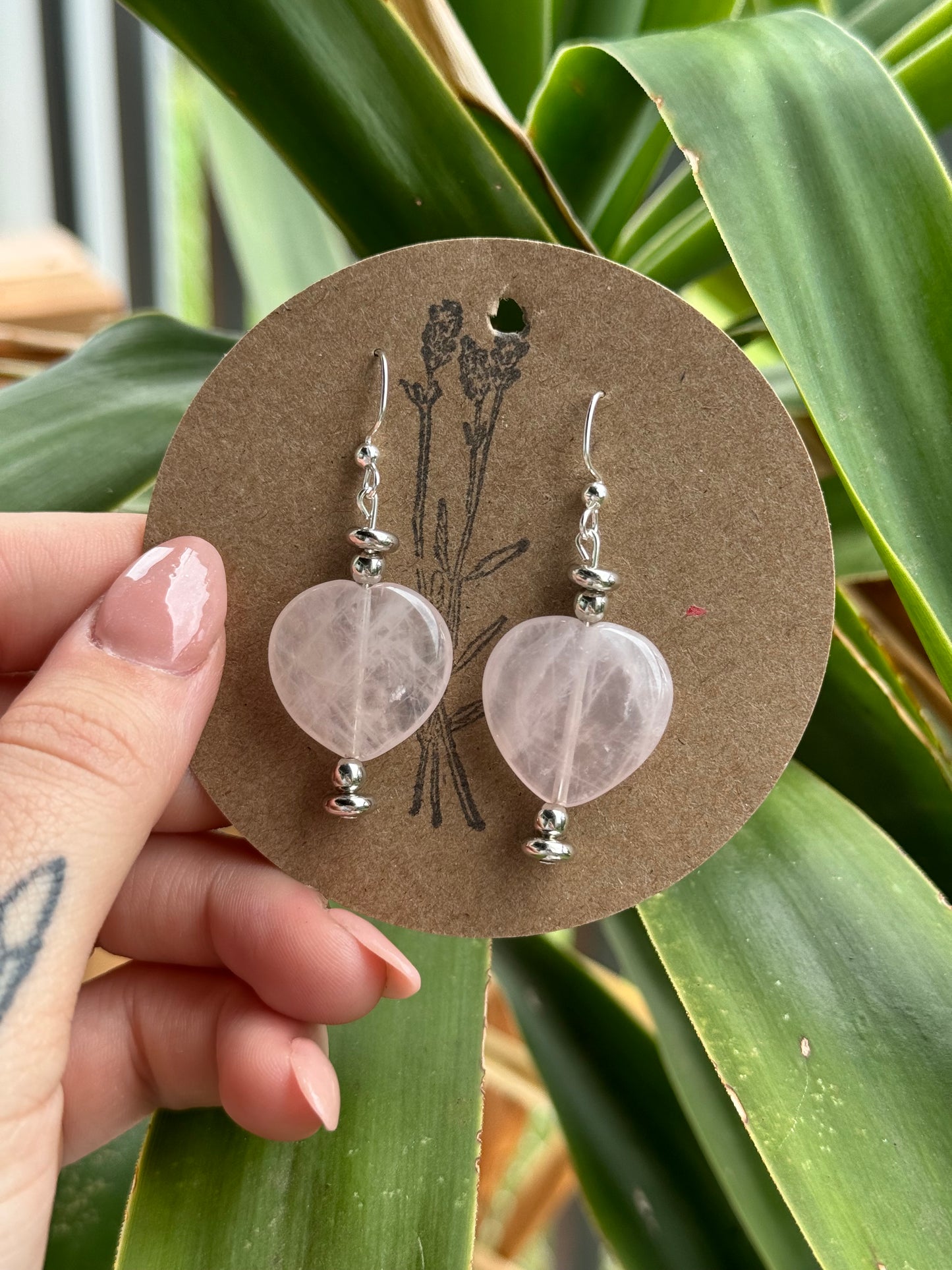 Rose Quartz Handmade Earrings for Love and Positive Energy (hypoallergenic and non tarnish)