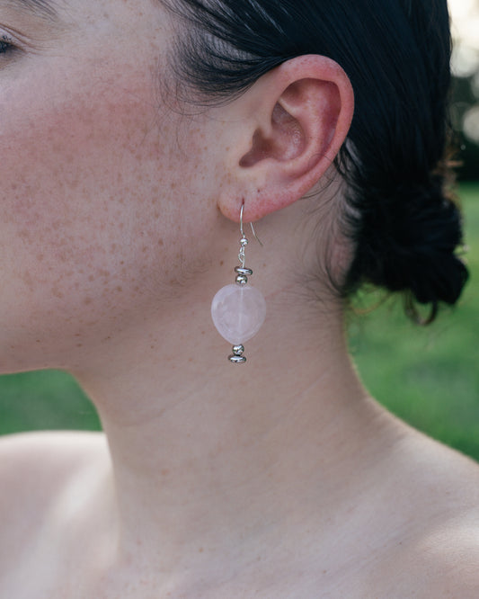 Rose Quartz Handmade Earrings for Love and Positive Energy (hypoallergenic and non tarnish)