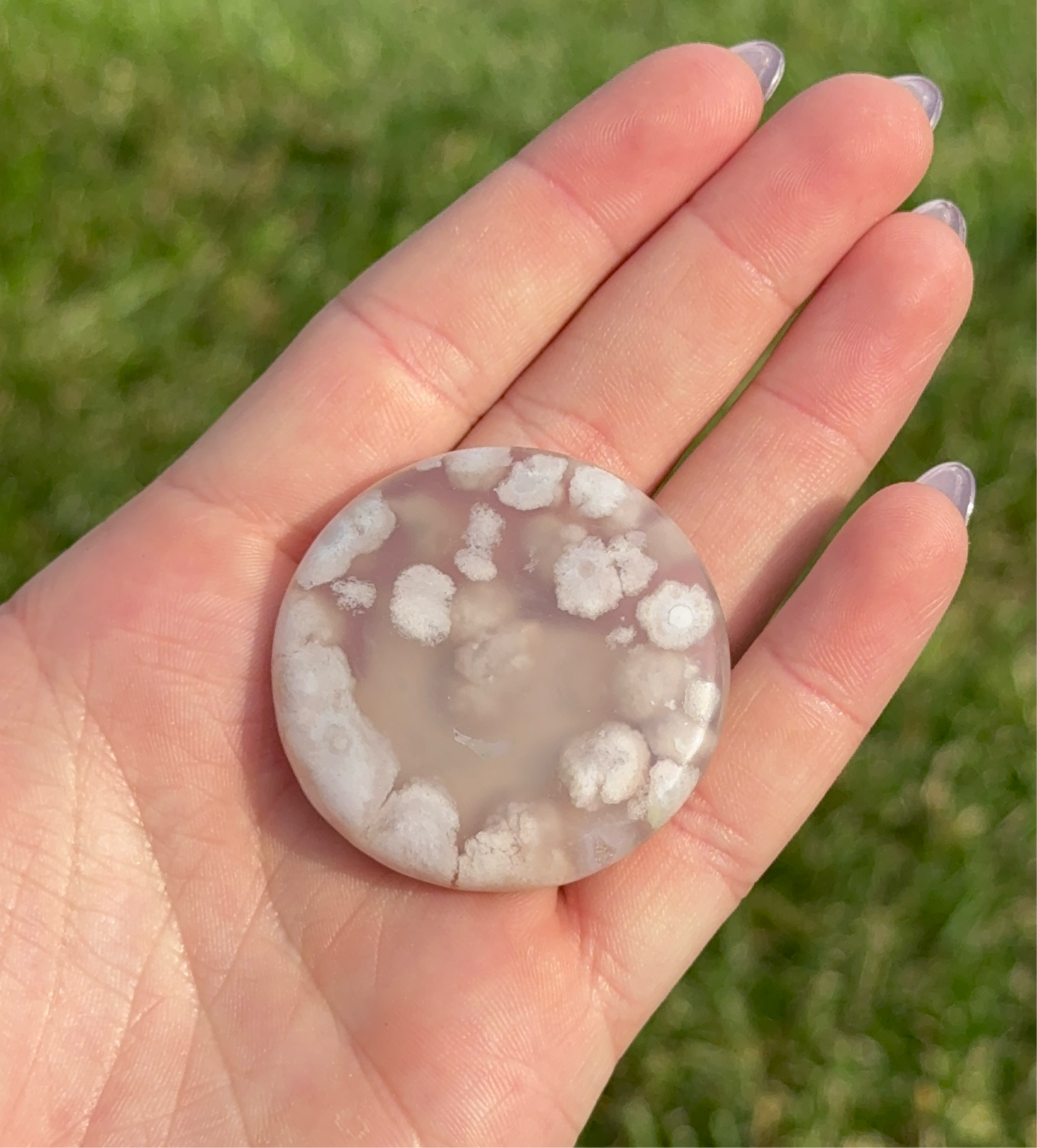 Flower Agate Round Palm Stone (powerful transformation) (H) 29g