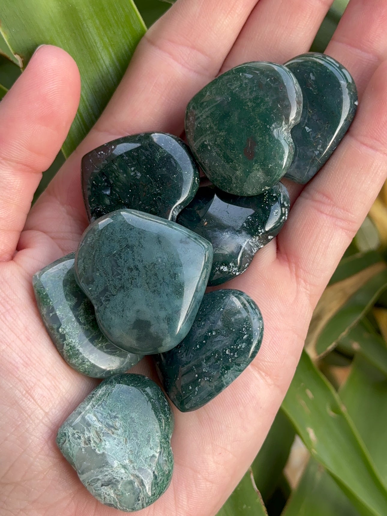 Moss Agate Hearts 1” (grounding & renewal)